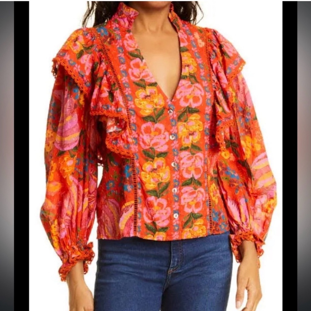 Farm Rio Red Spring Bananas Blouse NWT